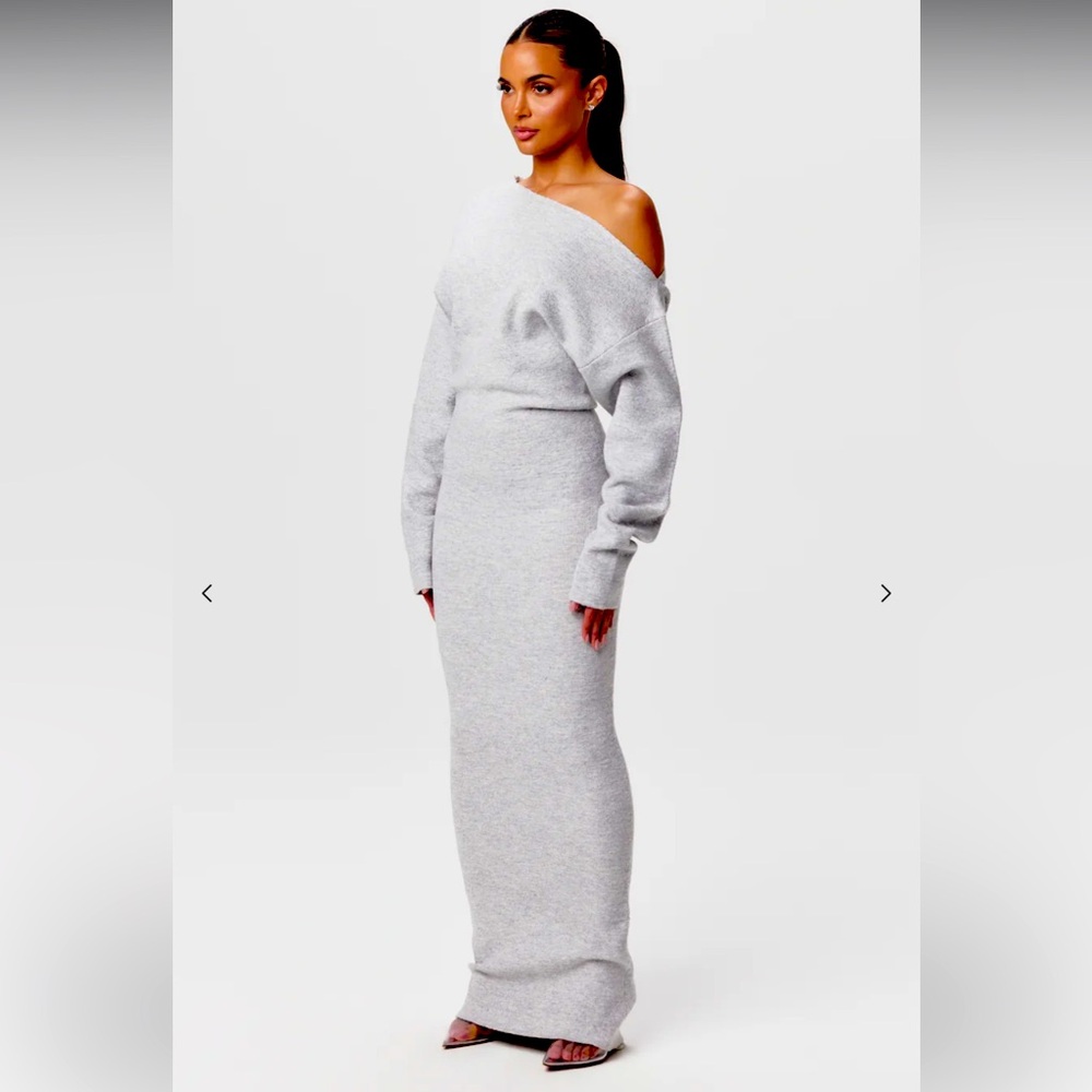 Heather grey $128 KNIT OFF-SHOULDER SWEATER MAXI DRESS size XS